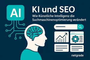 Abstrakte, moderne Header-Grafik zur Sichtbarkeit in der KI-Suche – Darstellung von Datenströmen, KI-Systemen und Content-Strukturen ohne Logos.