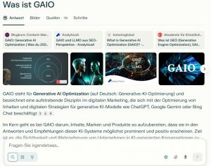 Headergrafik zu GAIO (Generative AI Optimization) als Zukunft des Marketings – Darstellung von KI, Marken und Datennetzwerken.