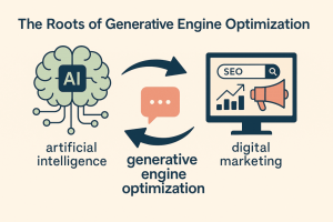 Abstrakte Header-Grafik zum Zusammenspiel von SEO und GEO – klassische Suchmaschinenoptimierung als Grundlage für generative KI-Suchsysteme, ohne Logos