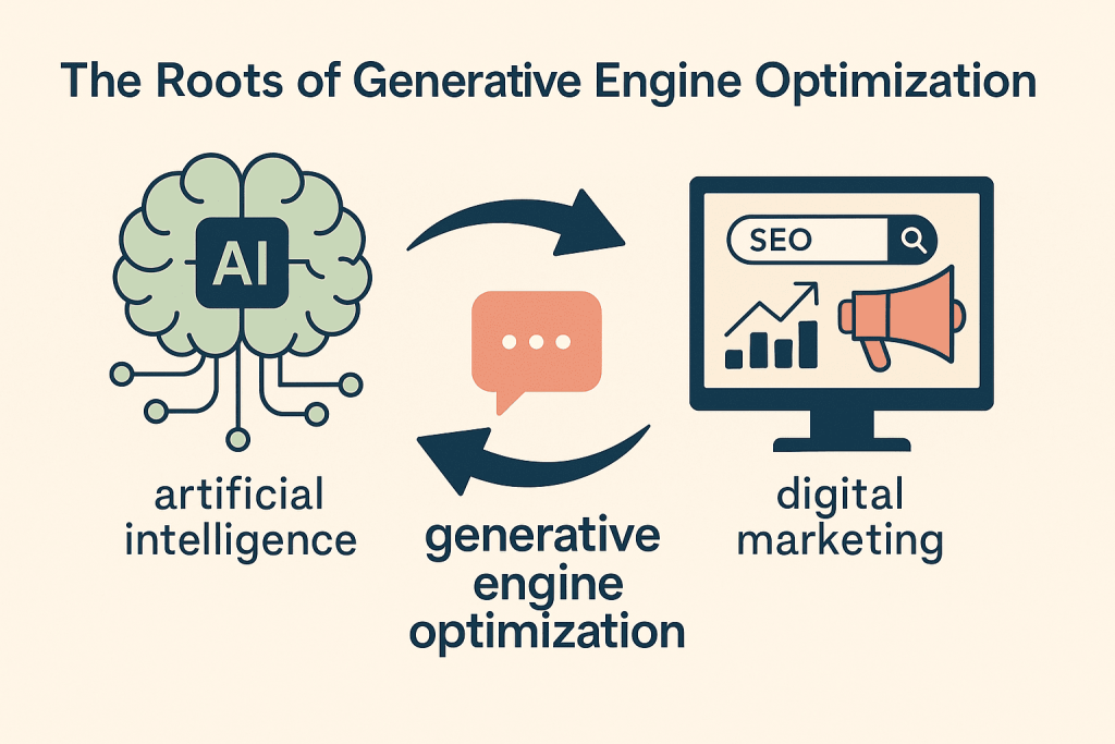 Abstrakte Header-Grafik zum Zusammenspiel von SEO und GEO – klassische Suchmaschinenoptimierung als Grundlage für generative KI-Suchsysteme, ohne Logos